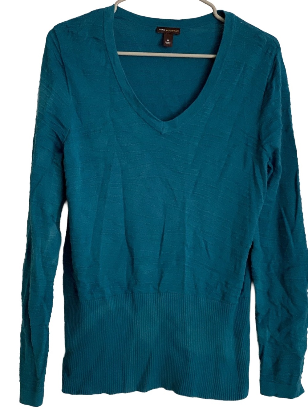 DANA BUCHMAN Women’s Teal Green Blue Long Sleeve V-neck Cotton Top Sweater